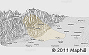 Shaded Relief Panoramic Map of Peng Xian, desaturated