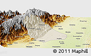 Shaded Relief Panoramic Map of Peng Xian, physical outside