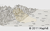 Shaded Relief Panoramic Map of Peng Xian, semi-desaturated
