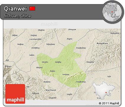 Physical 3D Map of Qianwei, shaded relief outside