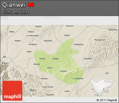 Physical 3D Map of Qianwei, shaded relief outside