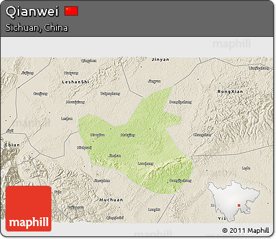 Physical 3D Map of Qianwei, shaded relief outside