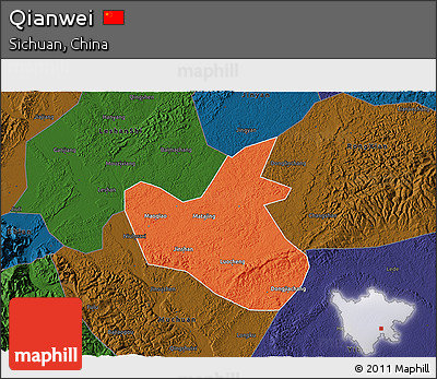 Political 3D Map of Qianwei, darken