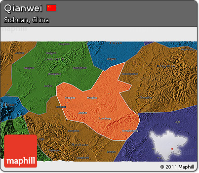 Political 3D Map of Qianwei, darken