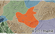 Political 3D Map of Qianwei, semi-desaturated