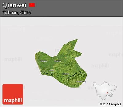 Satellite 3D Map of Qianwei, cropped outside