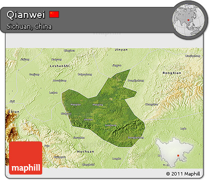 Satellite 3D Map of Qianwei, physical outside