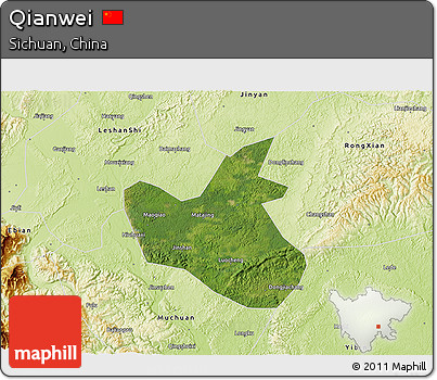 Satellite 3D Map of Qianwei, physical outside