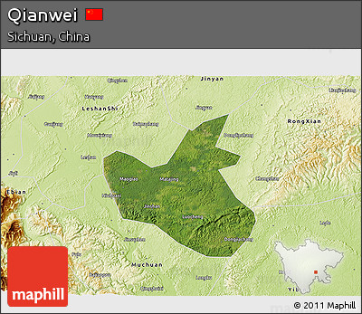 Satellite 3D Map of Qianwei, physical outside