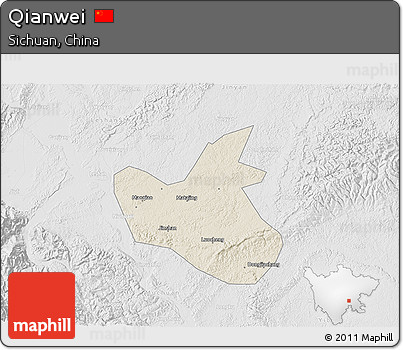 Shaded Relief 3D Map of Qianwei, lighten, desaturated