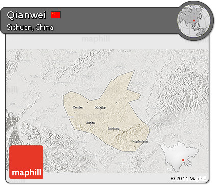 Shaded Relief 3D Map of Qianwei, lighten, semi-desaturated