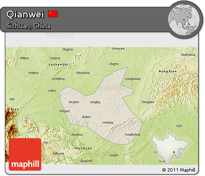 Shaded Relief 3D Map of Qianwei, physical outside