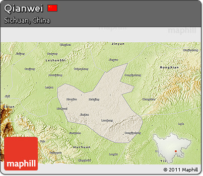 Shaded Relief 3D Map of Qianwei, physical outside