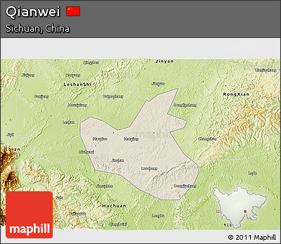Shaded Relief 3D Map of Qianwei, physical outside
