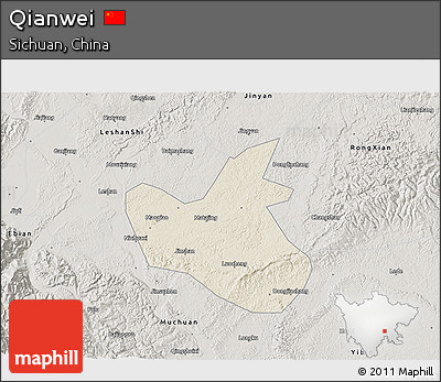 Shaded Relief 3D Map of Qianwei, semi-desaturated