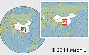 Savanna Style Location Map of Qianwei, highlighted country, highlighted parent region, within the entire country, hill shading