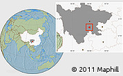 Savanna Style Location Map of Qianwei, highlighted country, highlighted parent region, hill shading