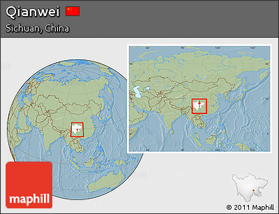 Savanna Style Location Map of Qianwei, highlighted parent region, within the entire country, hill shading