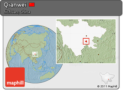 Savanna Style Location Map of Qianwei, highlighted parent region, hill shading