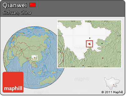 Savanna Style Location Map of Qianwei, highlighted parent region, hill shading