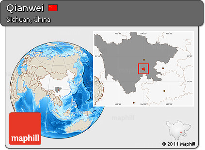 Shaded Relief Location Map of Qianwei, highlighted country, highlighted parent region