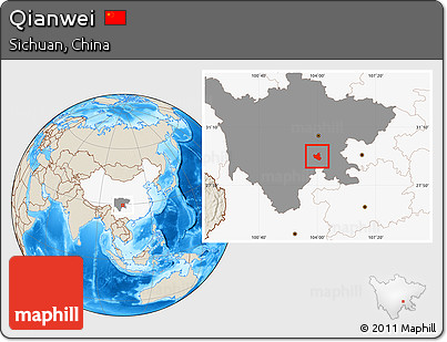 Shaded Relief Location Map of Qianwei, highlighted country, highlighted parent region