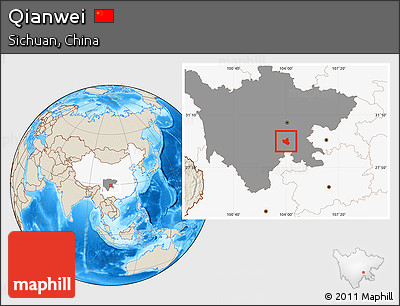 Shaded Relief Location Map of Qianwei, highlighted country, highlighted parent region