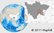 Shaded Relief Location Map of Qianwei, highlighted country, highlighted parent region