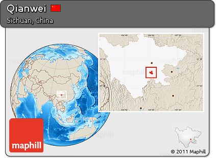 Shaded Relief Location Map of Qianwei, highlighted parent region