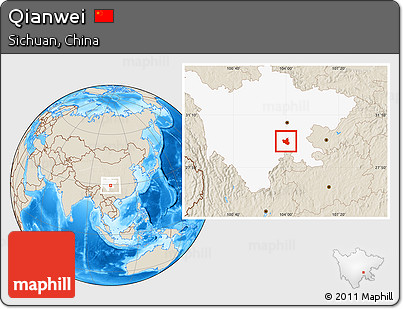 Shaded Relief Location Map of Qianwei, highlighted parent region