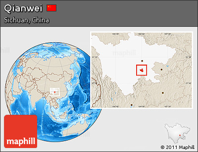 Shaded Relief Location Map of Qianwei, highlighted parent region