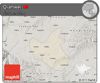 Shaded Relief Map of Qianwei, semi-desaturated