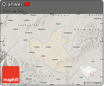 Shaded Relief Map of Qianwei, semi-desaturated