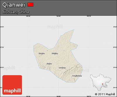 Shaded Relief Map of Qianwei, single color outside