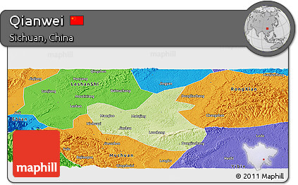 Physical Panoramic Map of Qianwei, political outside