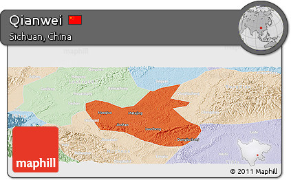 Political Panoramic Map of Qianwei, lighten