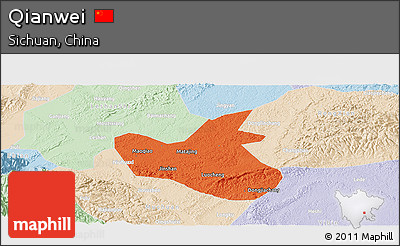 Political Panoramic Map of Qianwei, lighten