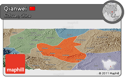 Political Panoramic Map of Qianwei, semi-desaturated