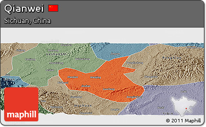 Political Panoramic Map of Qianwei, semi-desaturated