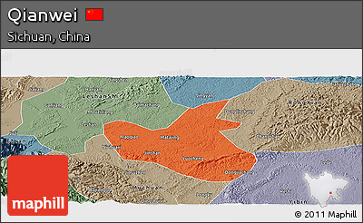 Political Panoramic Map of Qianwei, semi-desaturated