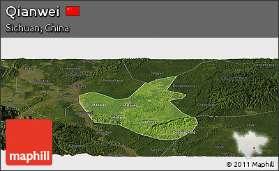 Satellite Panoramic Map of Qianwei, darken