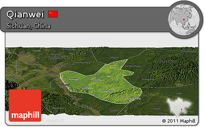 Satellite Panoramic Map of Qianwei, darken