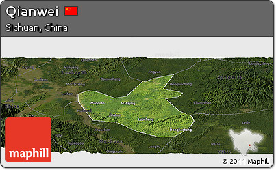 Satellite Panoramic Map of Qianwei, darken