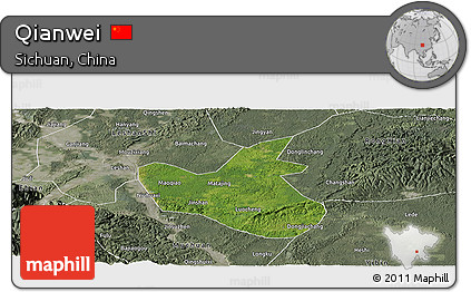 Satellite Panoramic Map of Qianwei, semi-desaturated
