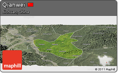 Satellite Panoramic Map of Qianwei, semi-desaturated