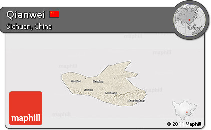 Shaded Relief Panoramic Map of Qianwei, cropped outside