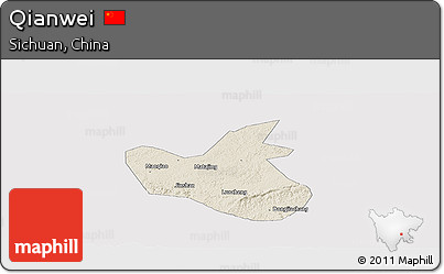 Shaded Relief Panoramic Map of Qianwei, cropped outside