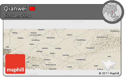 Shaded Relief Panoramic Map of Qianwei