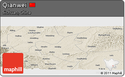 Shaded Relief Panoramic Map of Qianwei