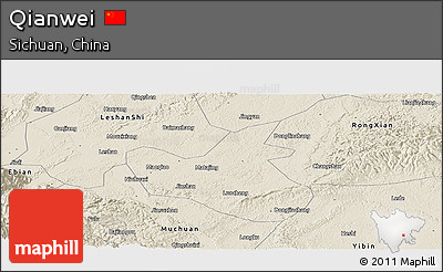 Shaded Relief Panoramic Map of Qianwei